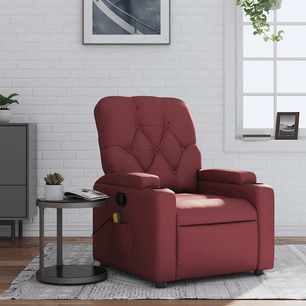 Vetonek Sillón de masaje reclinable cuero sintético rojo tinto