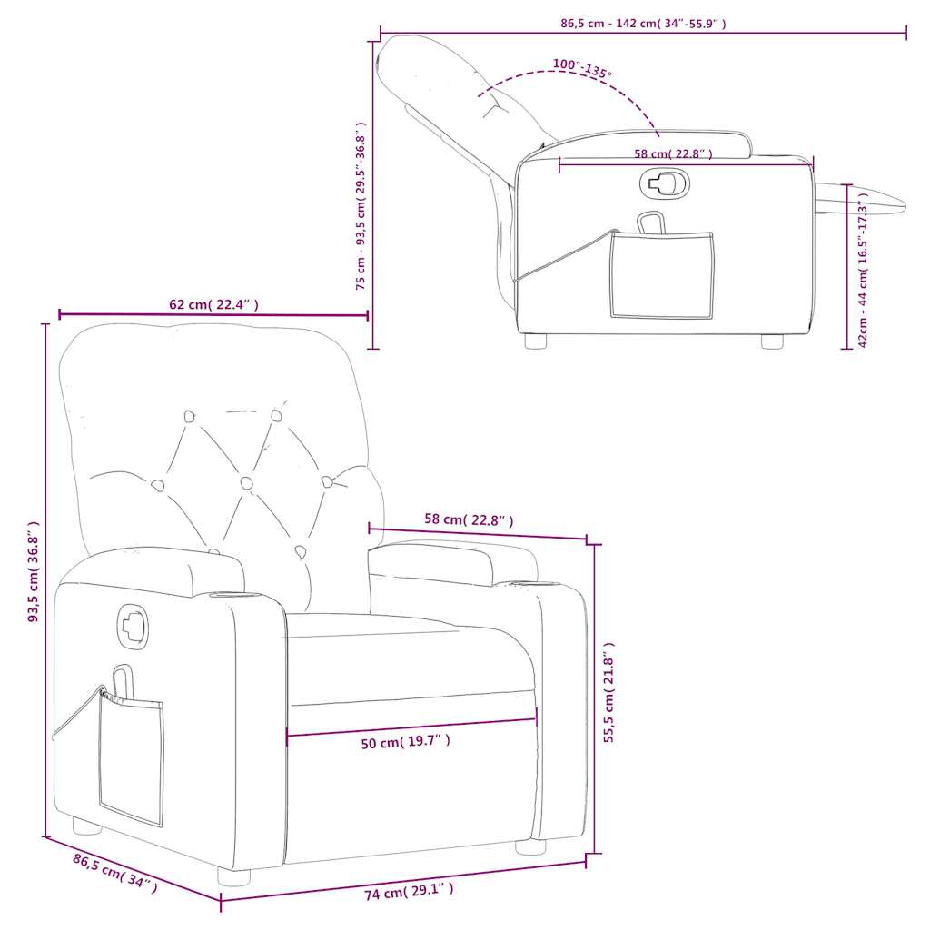 Sillón de masaje reclinable cuero sintético color capuchino