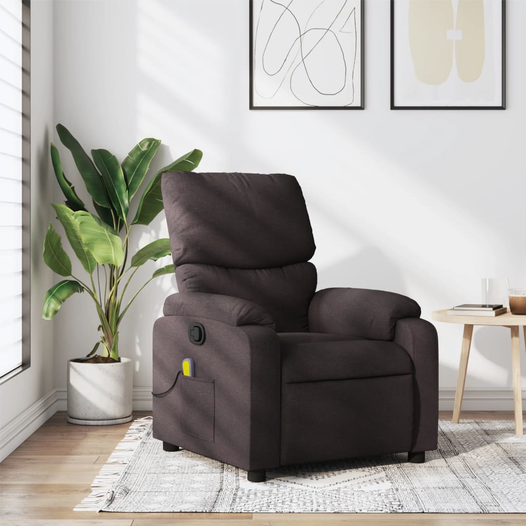 Vetonek Sillón de masaje reclinable de tela marrón oscuro