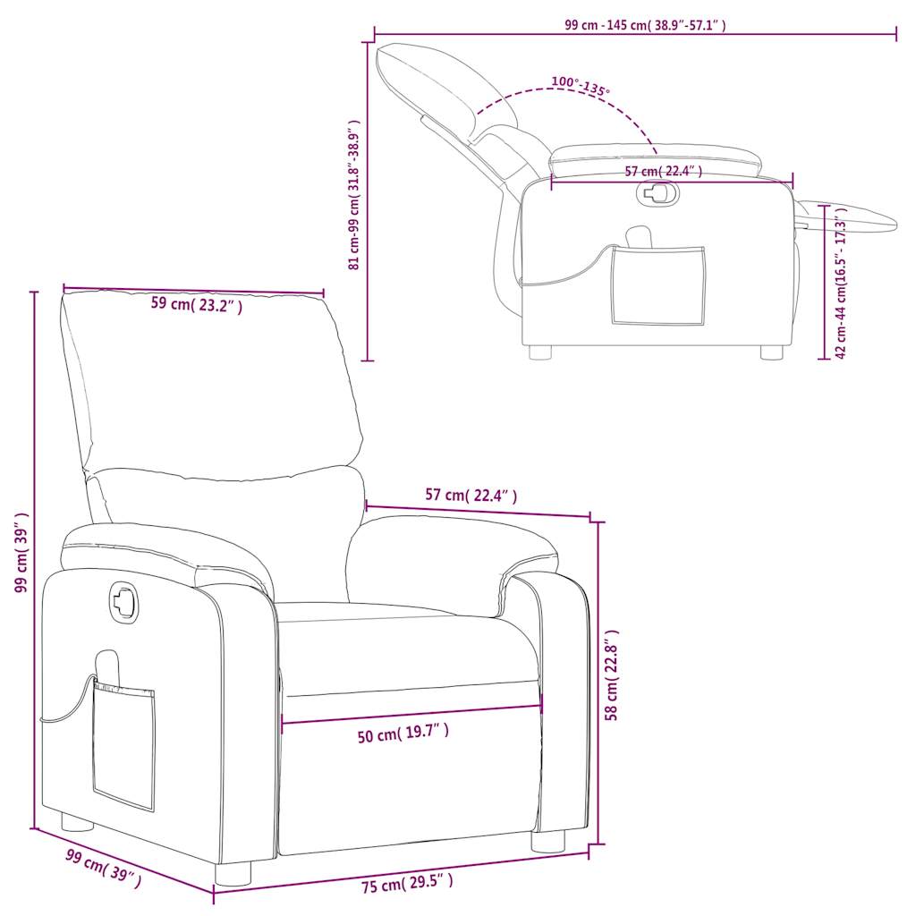 Fauteuil de massage en tissu violet inclinable