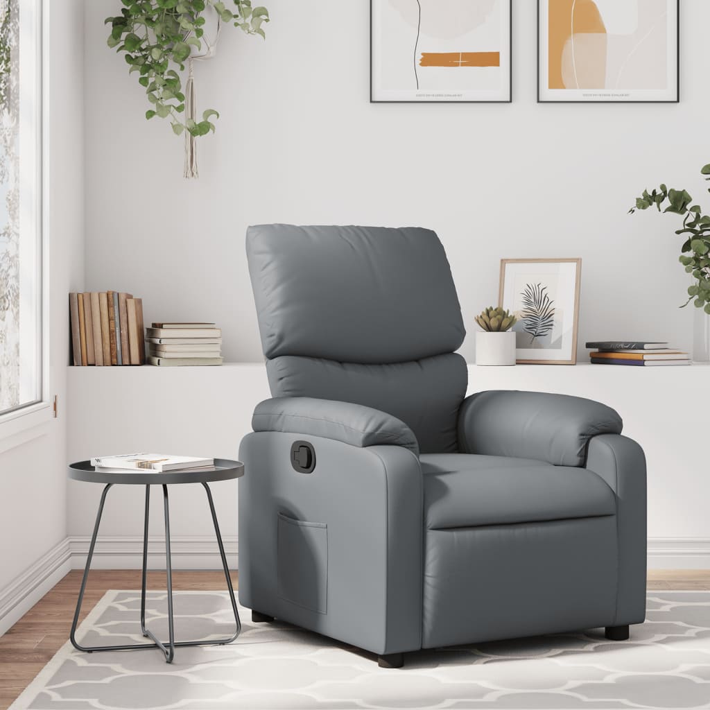 Vetonek Sillón reclinable de cuero sintético gris