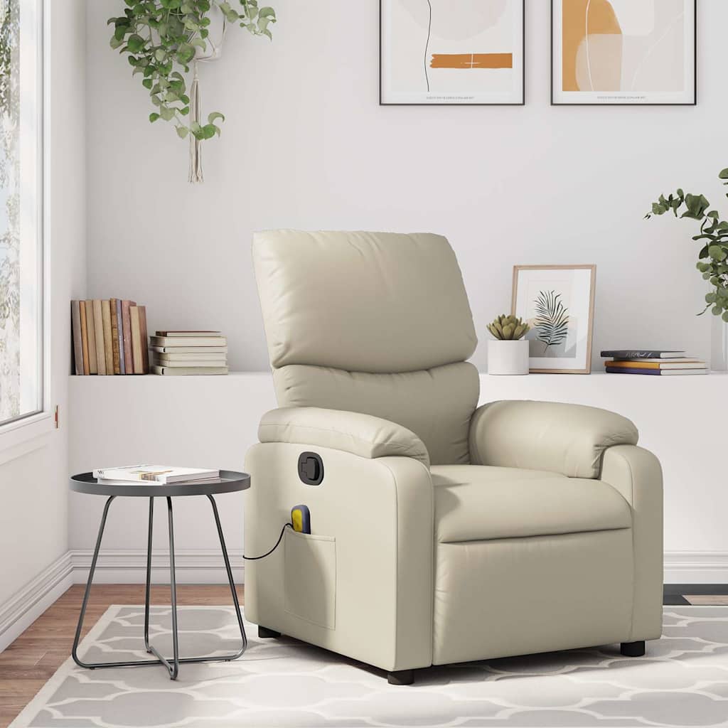 Vetonek Sillón reclinable de masaje cuero sintético crema