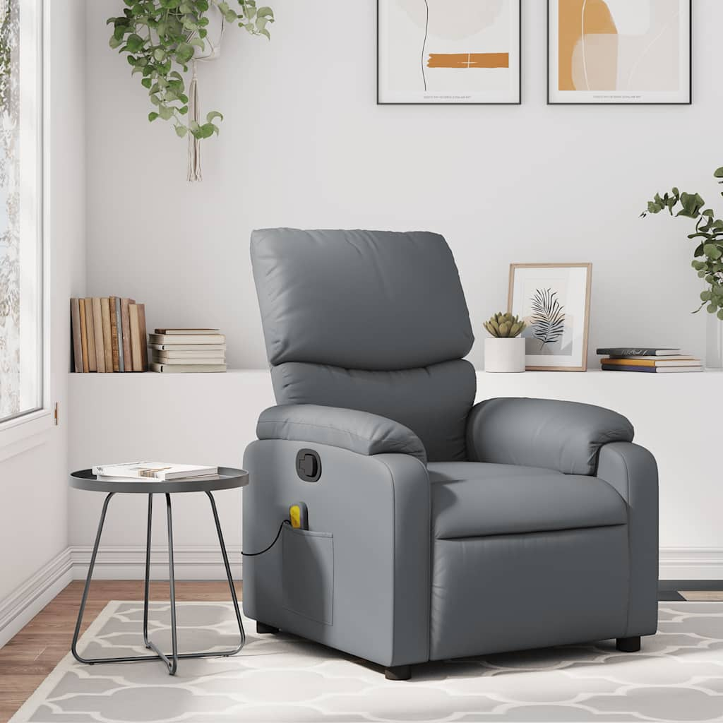 Vetonek Sillón de masaje reclinable cuero sintético gris