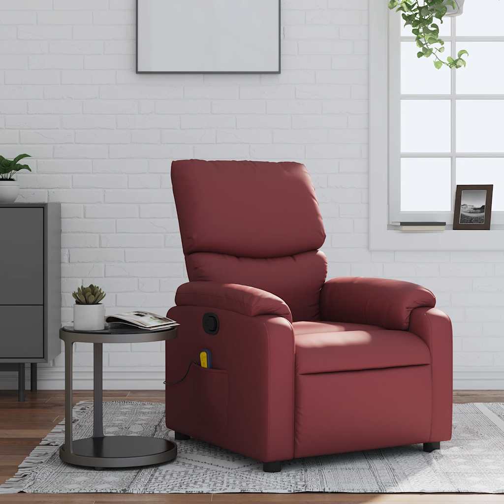 Vetonek Sillón de masaje reclinable cuero sintético rojo tinto