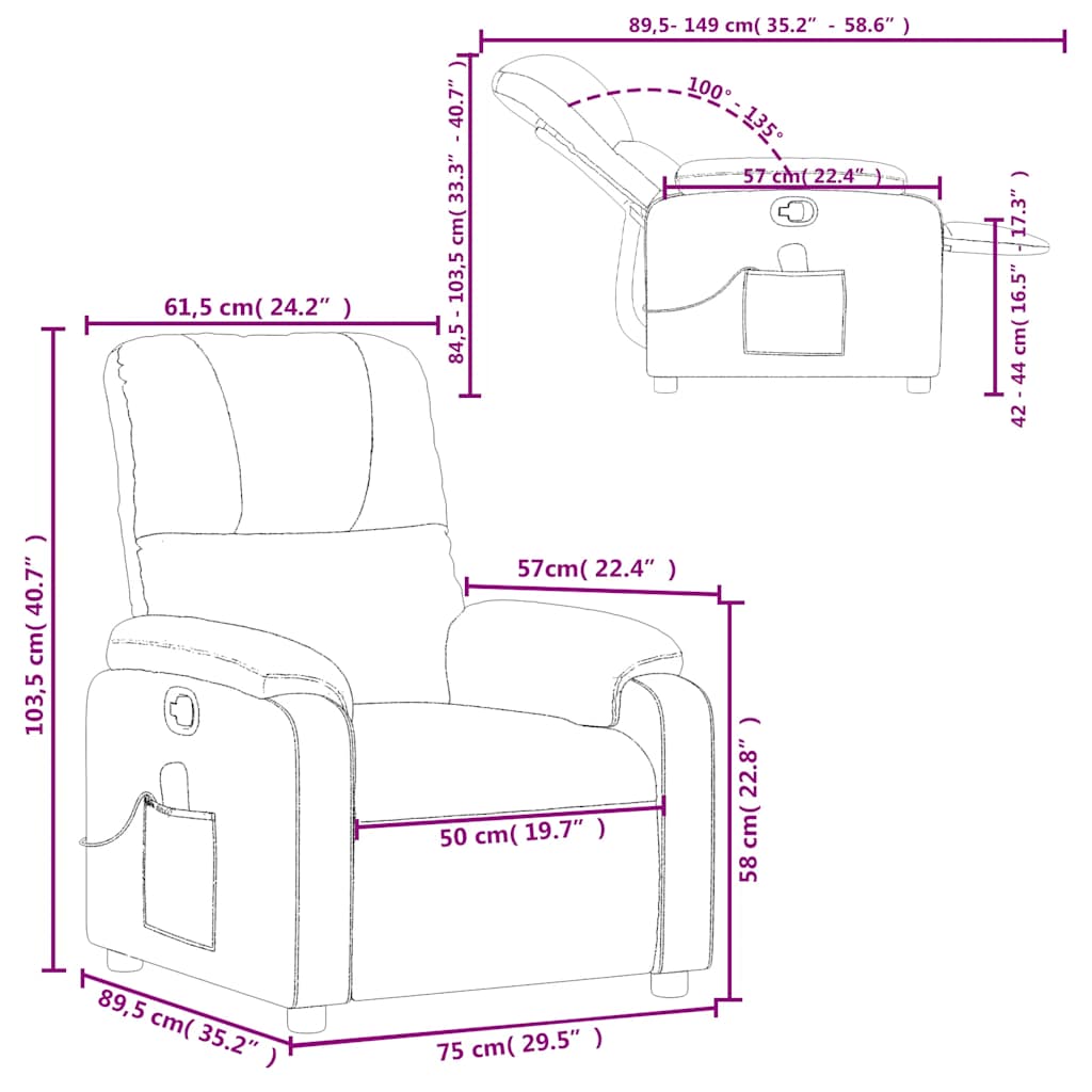 Massage reclining armchair of light gray microfiber fabric