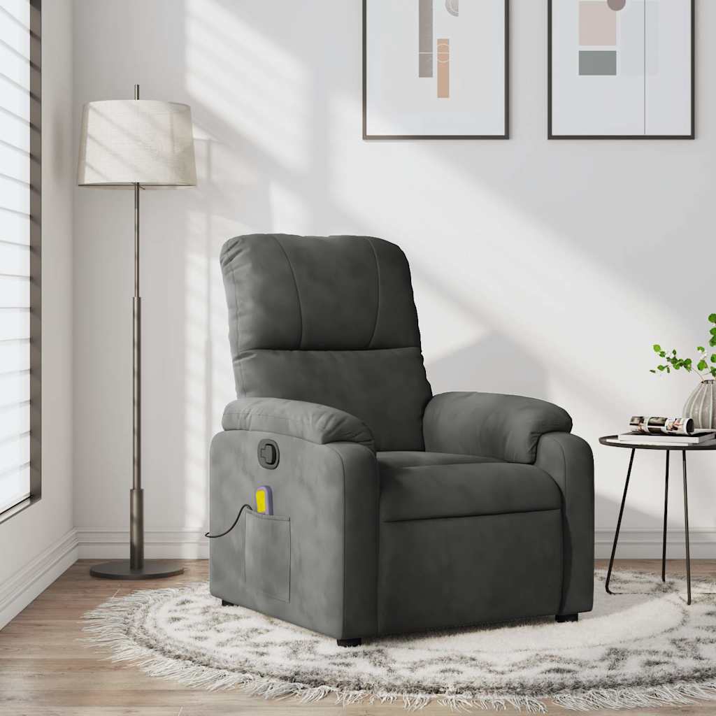 Vetonek Sillón reclinable de masaje tela de microfibra gris oscuro