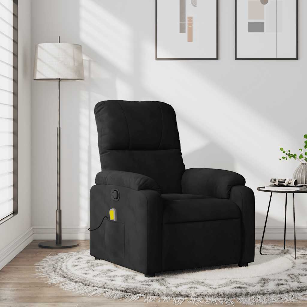 Vetonek Sillón reclinable de masaje tela de microfibra negro