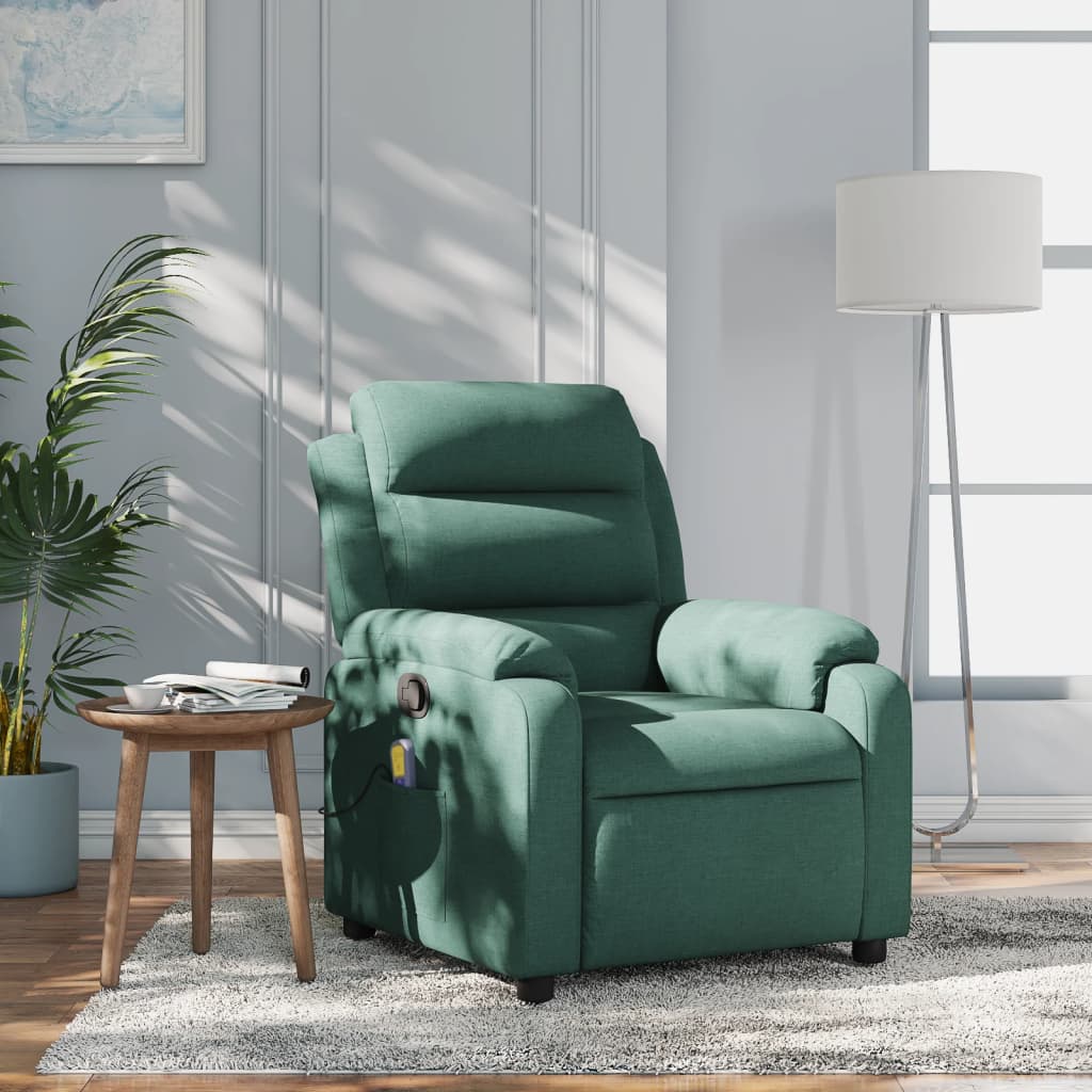 Vetonek Sillón de masaje reclinable de tela verde oscuro