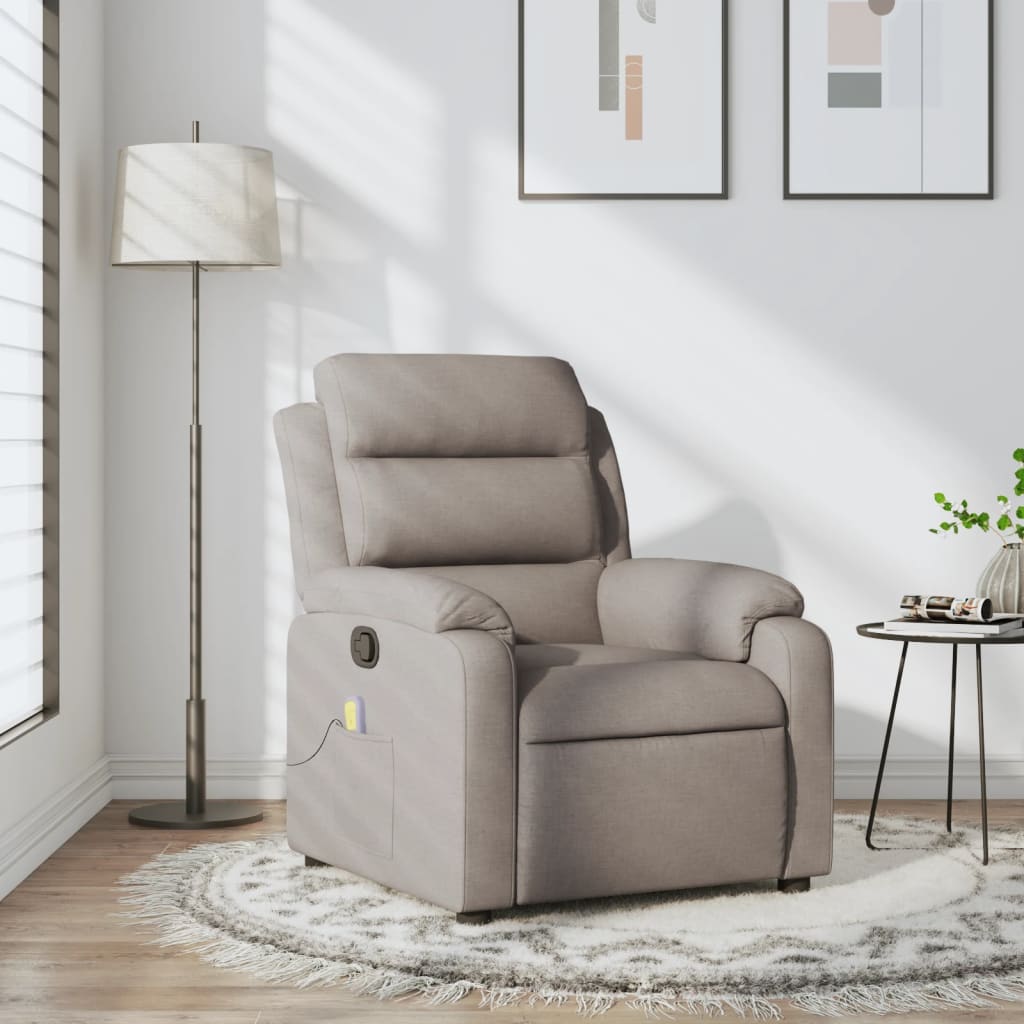 Vetonek Sillón de masaje reclinable de tela gris taupé