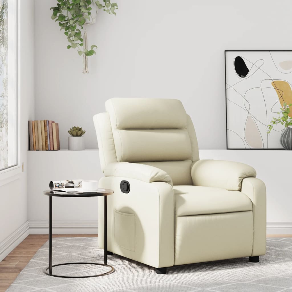 Vetonek Sillón reclinable de cuero sintético crema