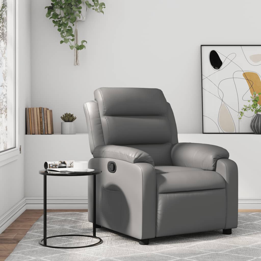 Vetonek Sillón reclinable de cuero sintético gris