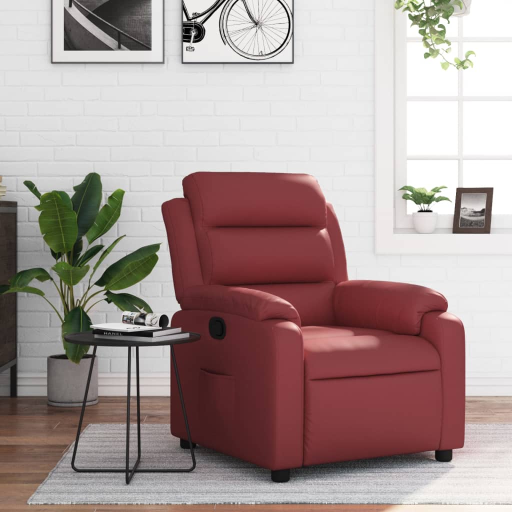 Vetonek Sillón reclinable de cuero sintético rojo tinto