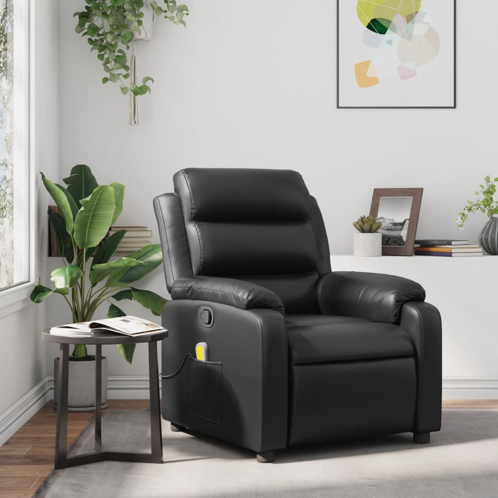 Vetonek Sillón de masaje reclinable cuero sintético negro