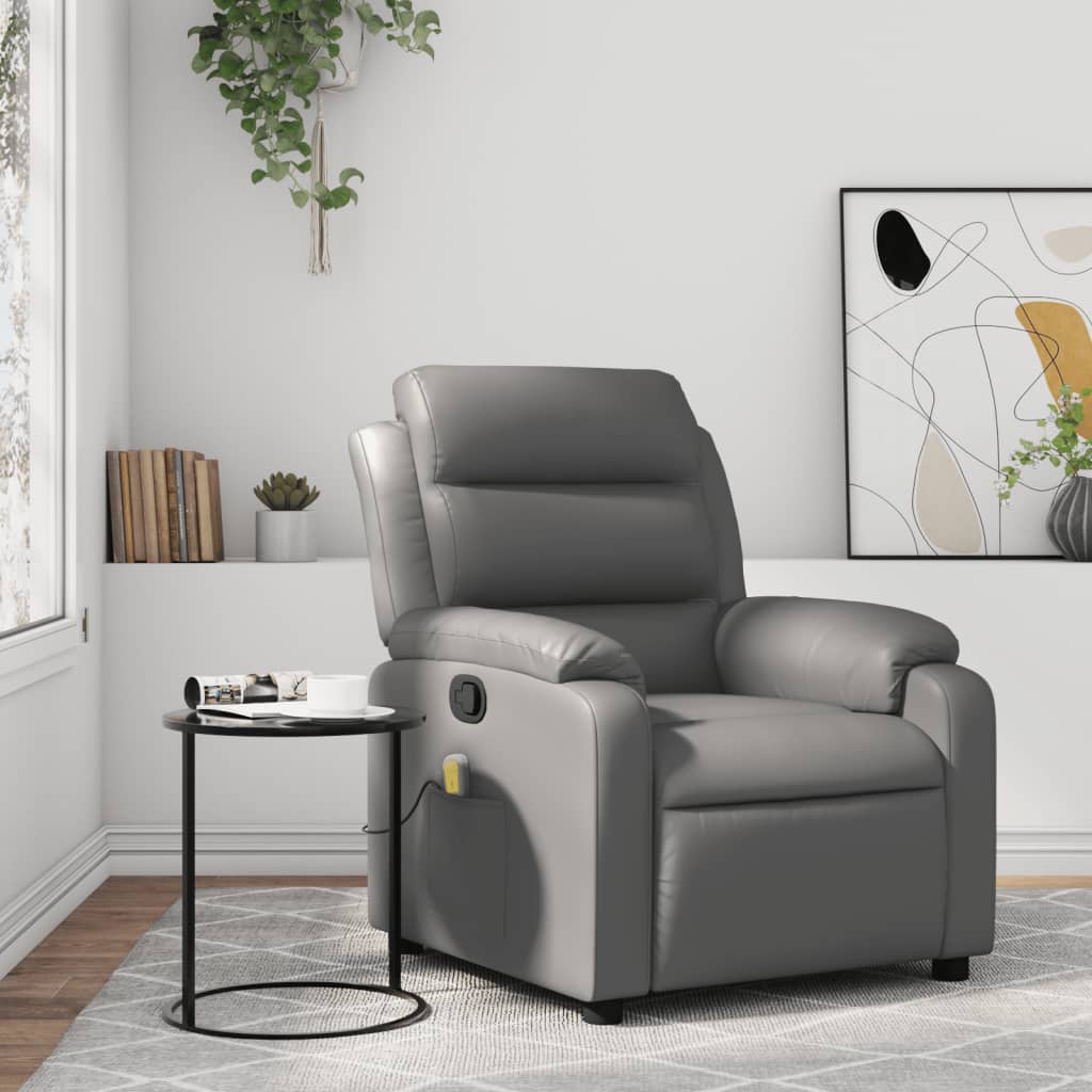 Vetonek Sillón de masaje reclinable cuero sintético gris