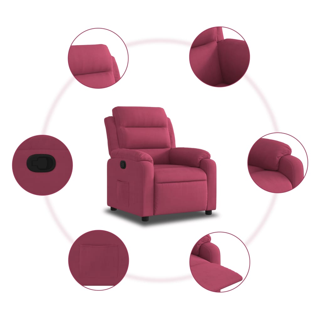 Sillón reclinable de terciopelo rojo tinto V2580 Vetonek