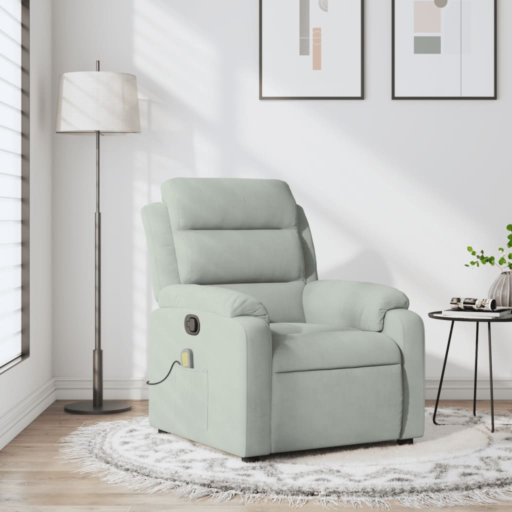 Vetonek Sillón reclinable de masaje terciopelo gris claro