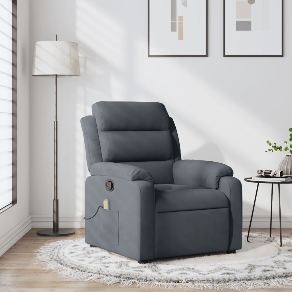 Vetonek Sillón de masaje reclinable de terciopelo gris oscuro