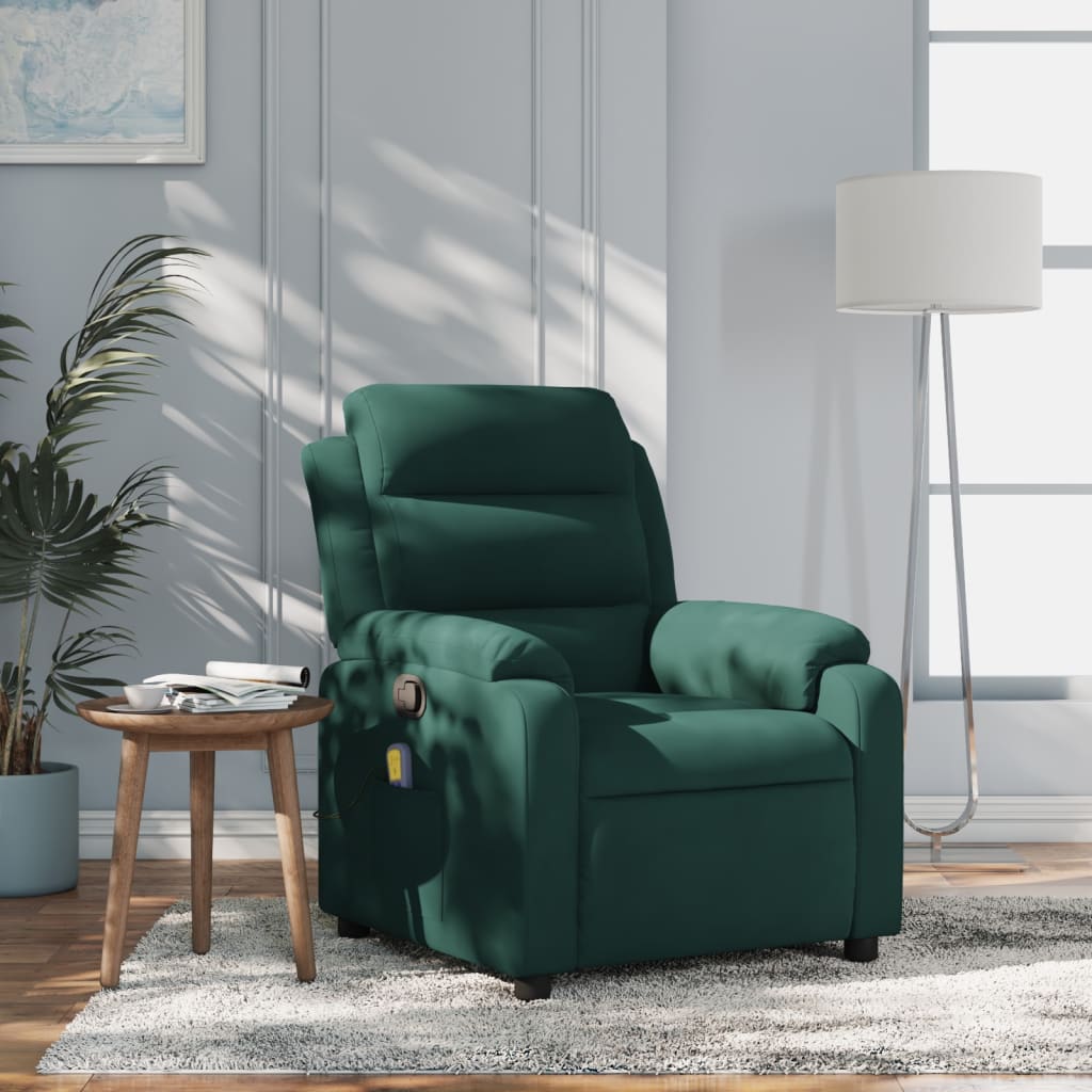 Vetonek Sillón de masaje reclinable de terciopelo verde oscuro