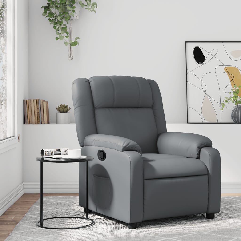 Vetonek Sillón reclinable de cuero sintético gris