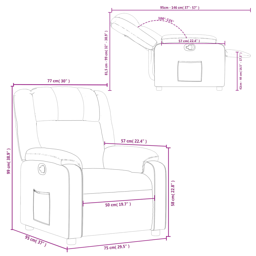 Gray synthetic leather reclining armchair