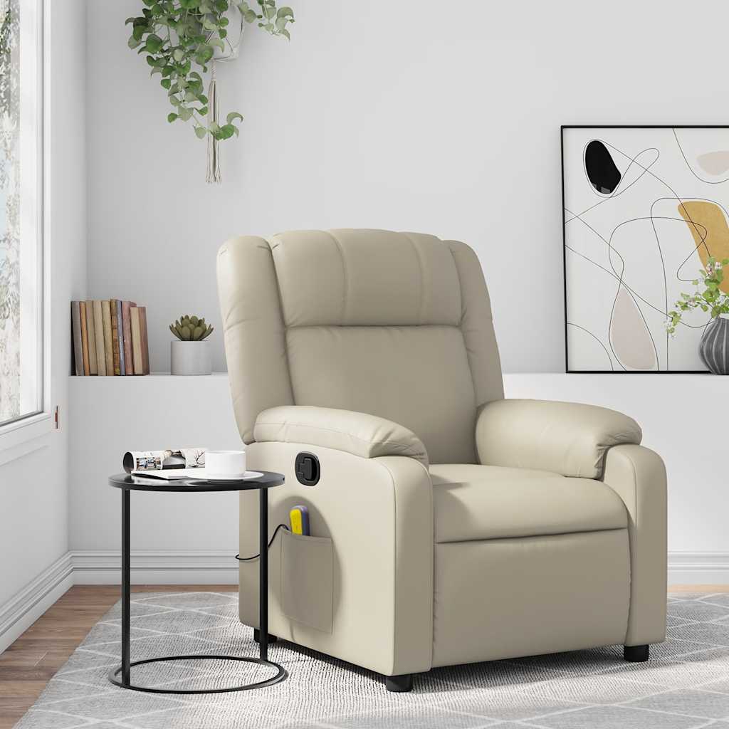 Vetonek Sillón reclinable de masaje cuero sintético crema