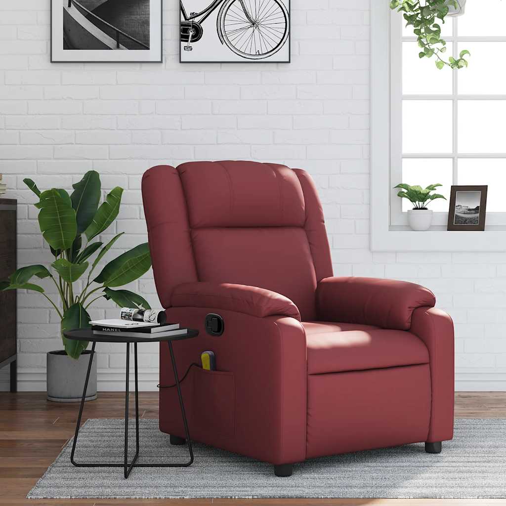 Vetonek Sillón de masaje reclinable cuero sintético rojo tinto