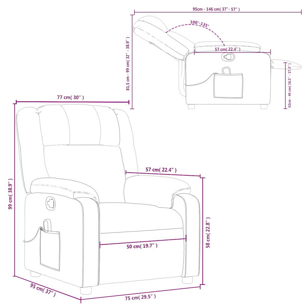 Sillón reclinable de masaje de tela negro