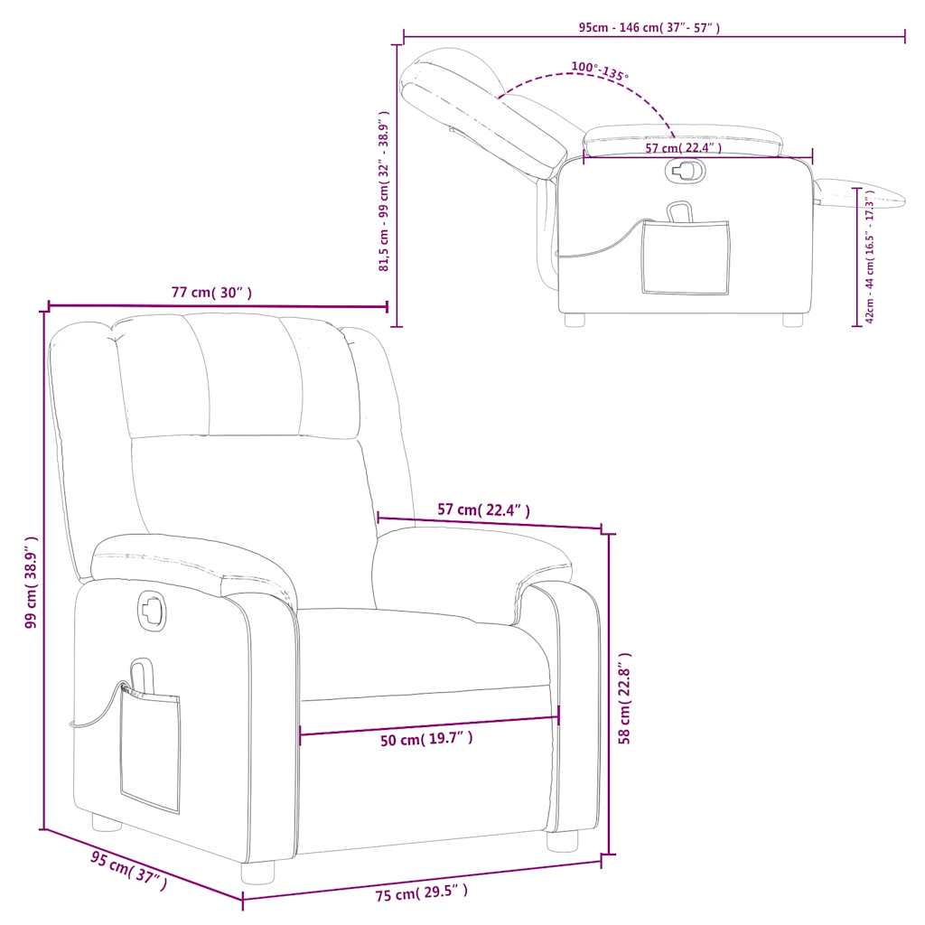 Sillón reclinable con masaje de tela marrón