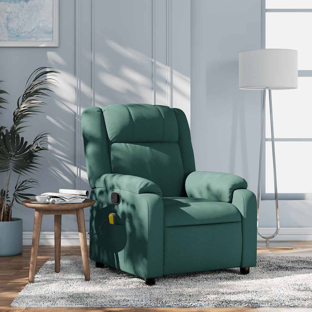 Vetonek Sillón de masaje reclinable de tela verde oscuro