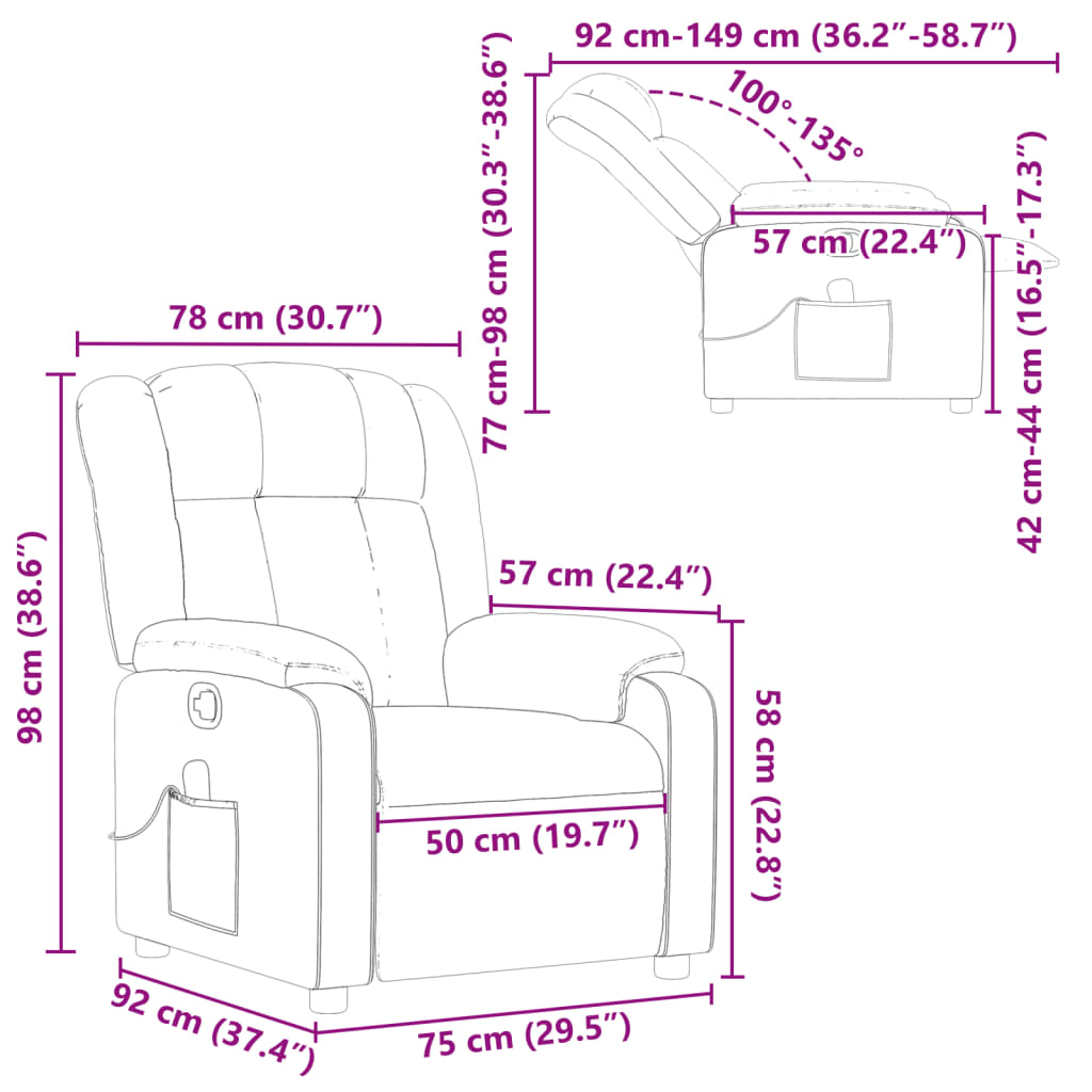 Sillón de masaje reclinable cuero sintético negro