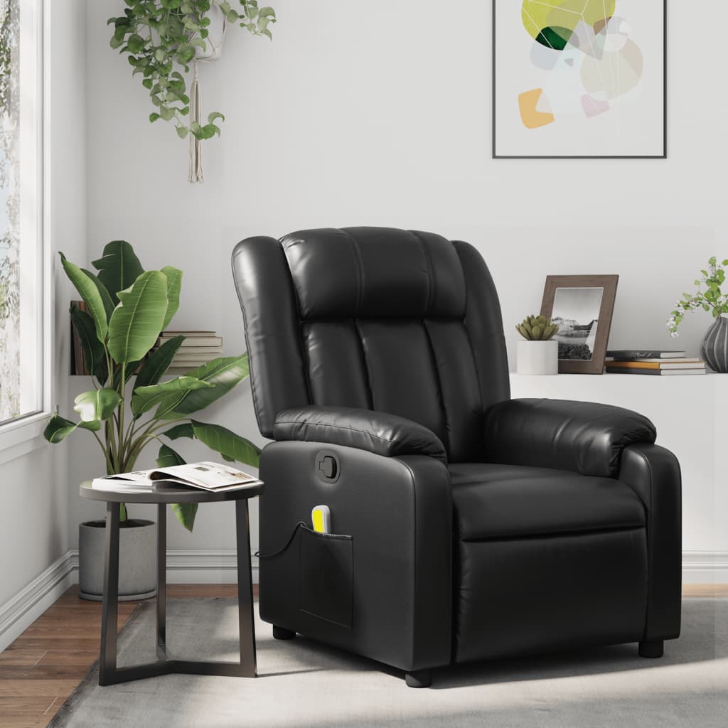 Vetonek Sillón de masaje reclinable cuero sintético negro