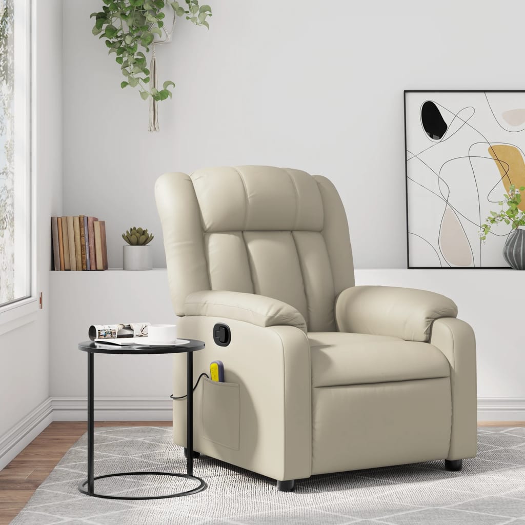 Vetonek Sillón reclinable de masaje cuero sintético crema