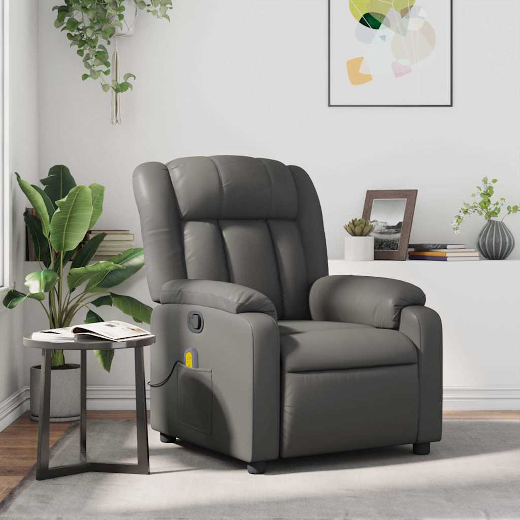 Vetonek Sillón de masaje reclinable cuero sintético gris