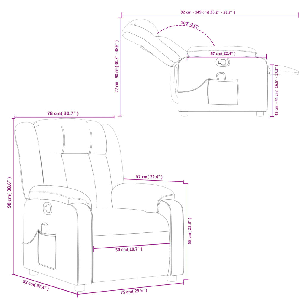 Sillón de masaje reclinable cuero sintético rojo tinto