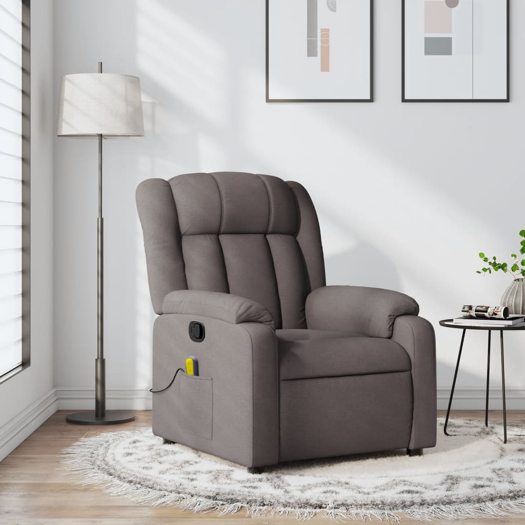 Vetonek Sillón de masaje reclinable de tela gris taupé