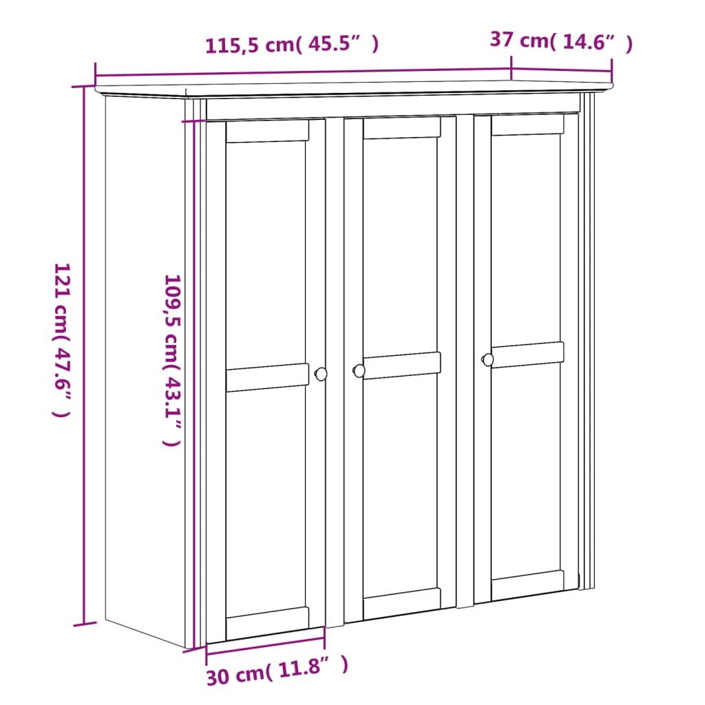 Aparador alto BODO madera maciza pino blanco 115,5x43x200,5 cm vidaXL