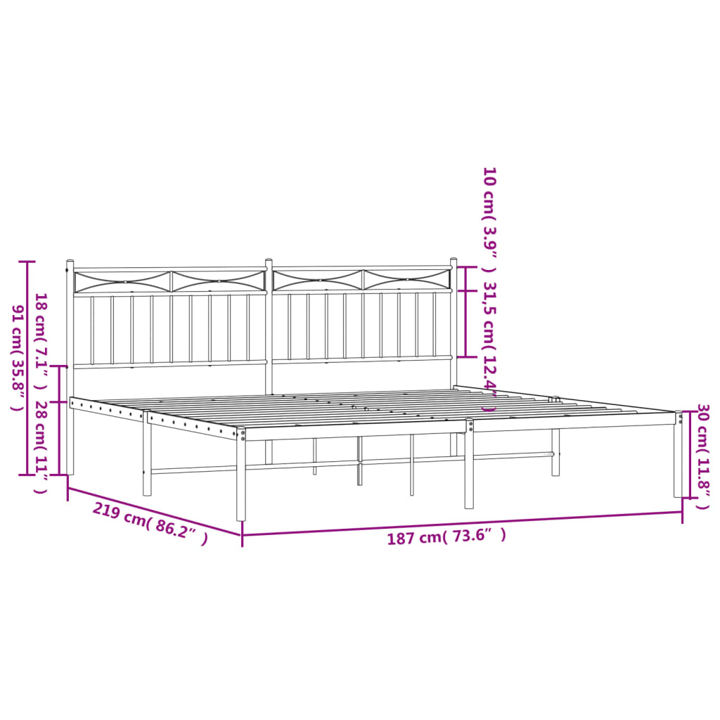 Estructura cama sin colchón con cabecero metal negro 183x213 cm