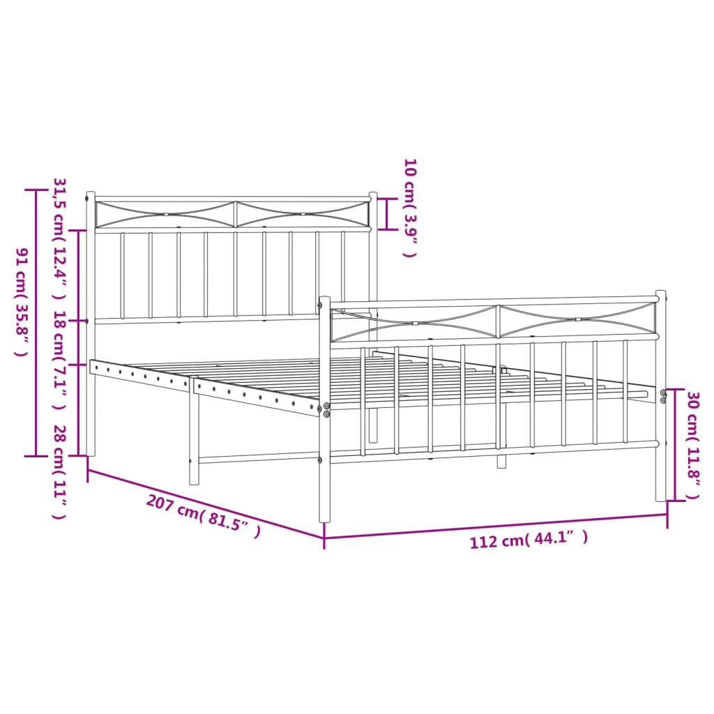 Estructura cama sin colchón con estribo metal negro 107x203 cm