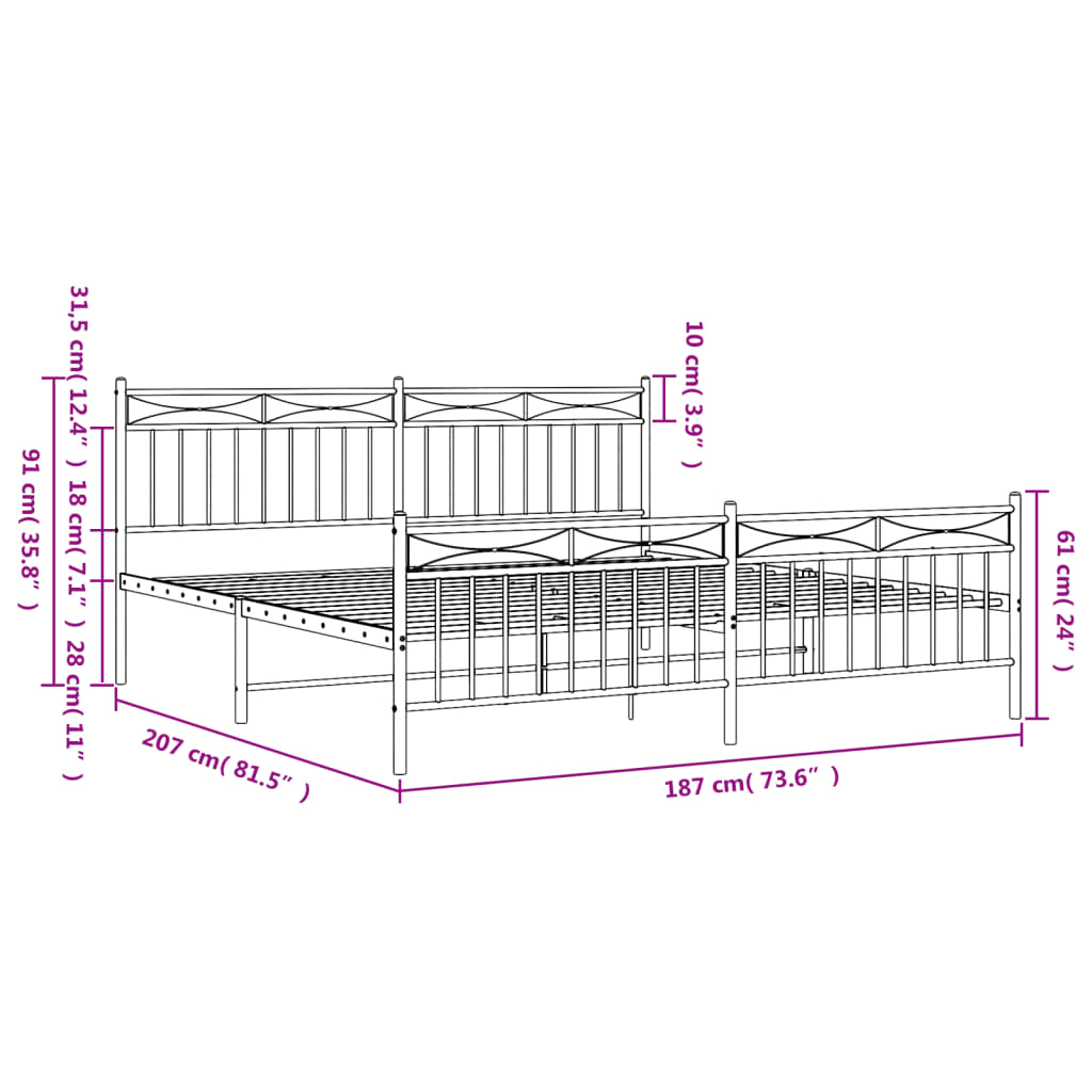 Estructura cama sin colchón con estribo metal negro 180x200 cm