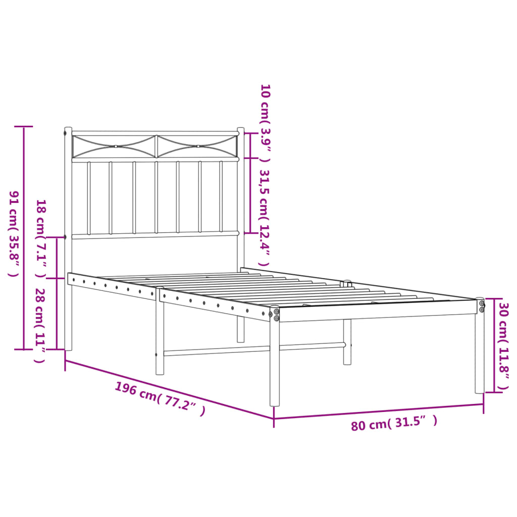 Estructura cama sin colchón con cabecero metal blanco 75x190 cm