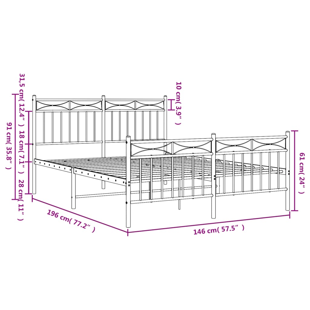 Estructura cama sin colchón con estribo metal blanco 140x190 cm