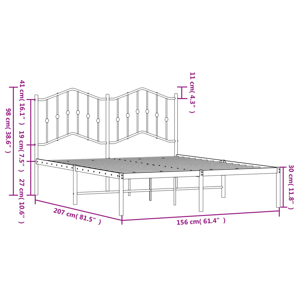 Cama sem preto com cabeceira de metal preto 150x200 cm