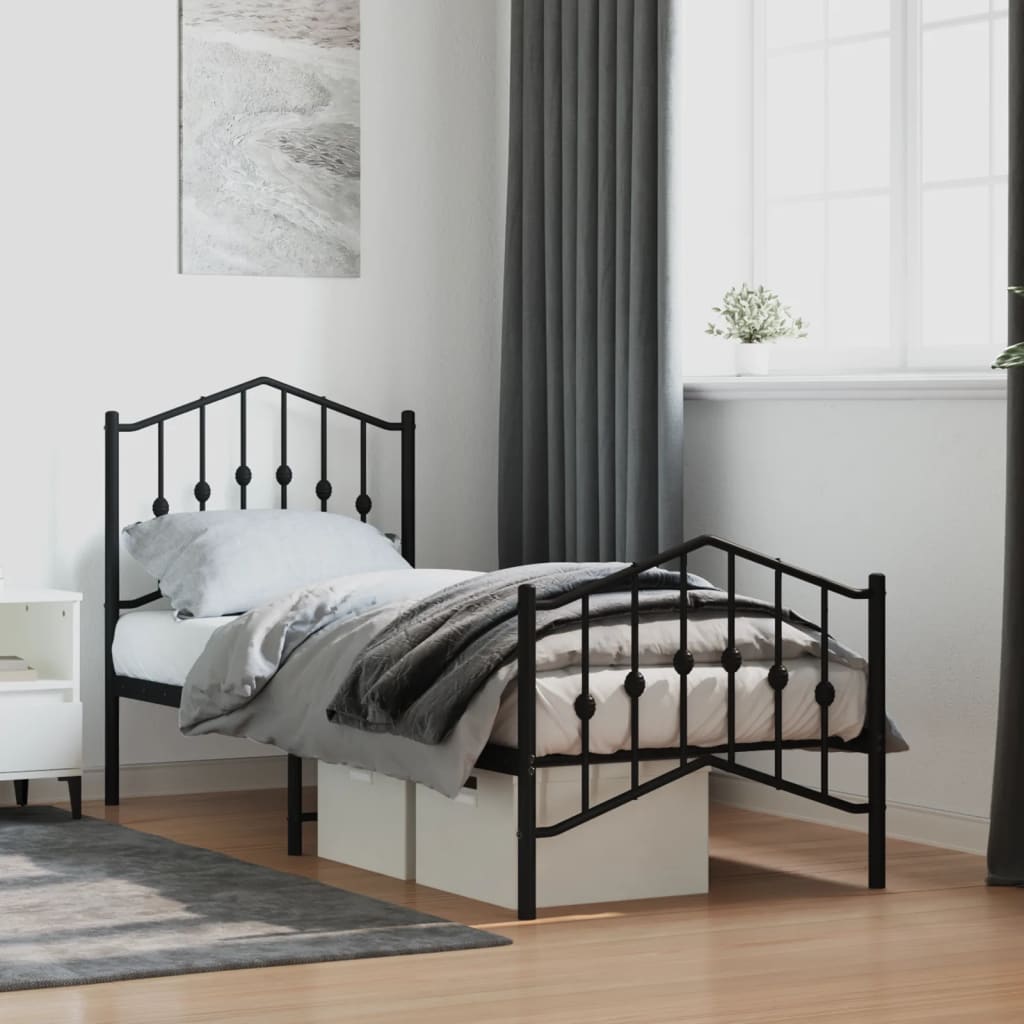 Vetonek Estructura cama sin colchón con estribo metal negro 75x190 cm