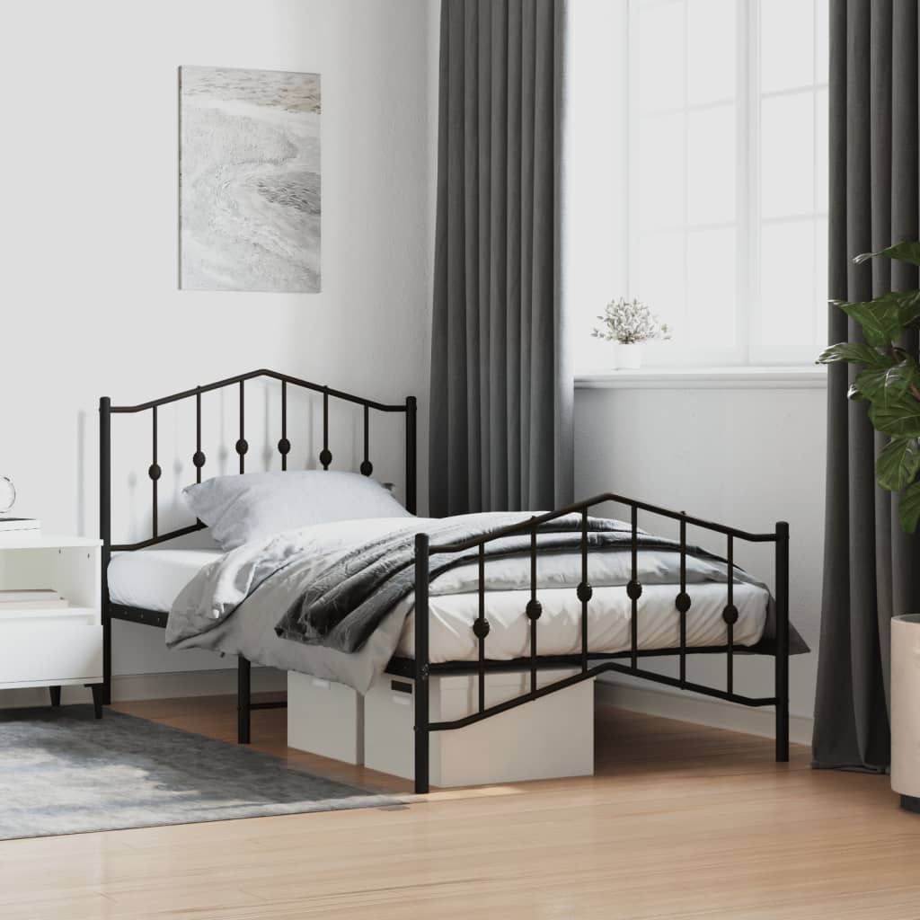 Vetonek Estructura cama sin colchón con estribo metal negro 100x190 cm