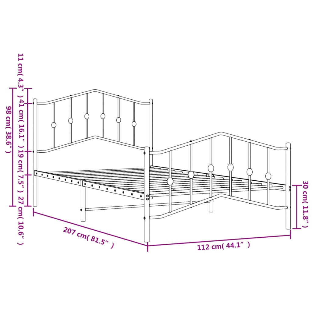 Estructura cama sin colchón con estribo metal negro 107x203 cm