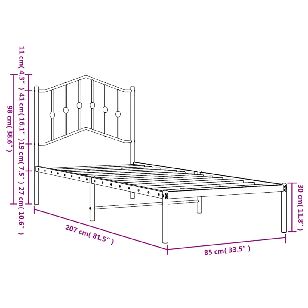 Estructura cama sin colchón con cabecero metal blanco 80x200 cm