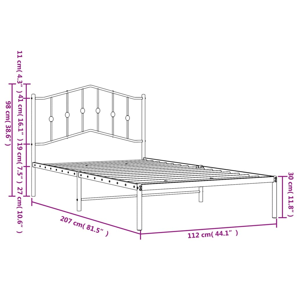 Cama sem colchão com cabeceira de metal branco 107x203cm