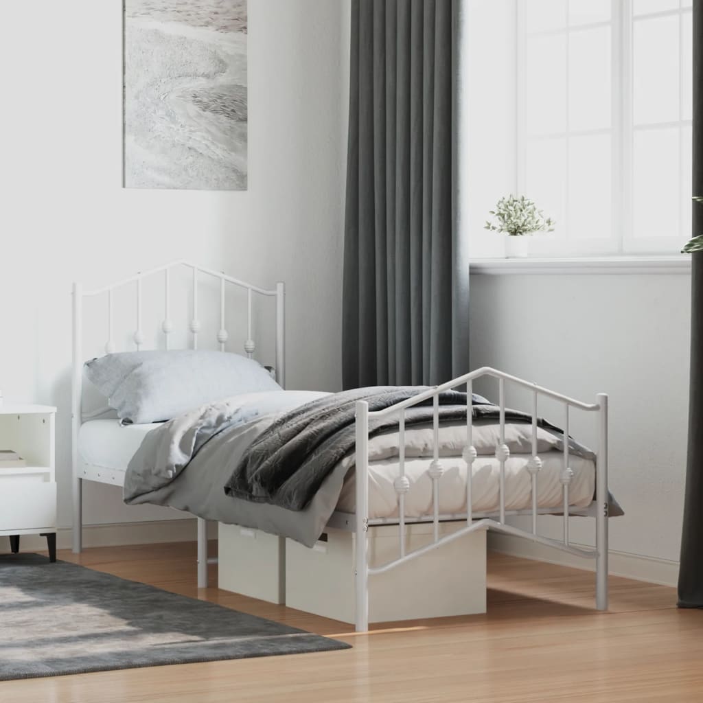 Vetonek Estructura cama sin colchón con estribo metal blanco 75x190 cm