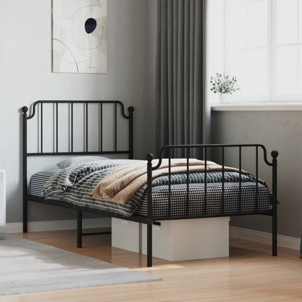 Vetonek Estructura cama sin colchón con estribo metal negro 90x190 cm