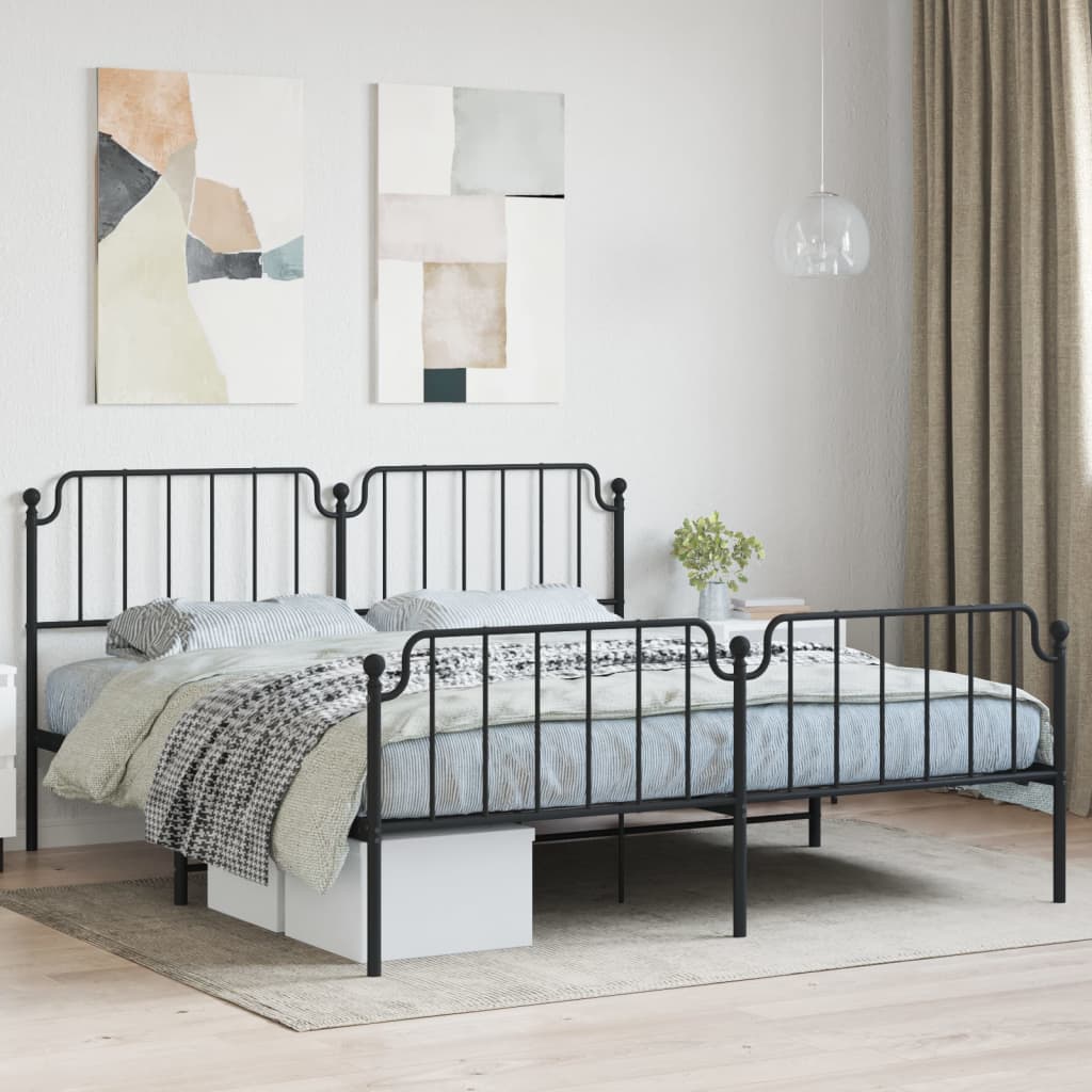 Vetonek Estructura cama sin colchón con estribo metal negro 183x213 cm